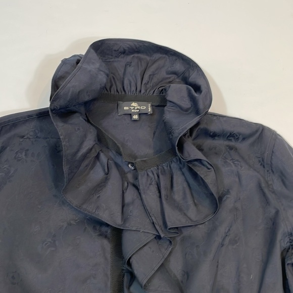 ETRO Milano Luxury Boutique Blouse Size 48 US 12 Dramatic Ruffle Collar Cuffs - Picture 9 of 16
